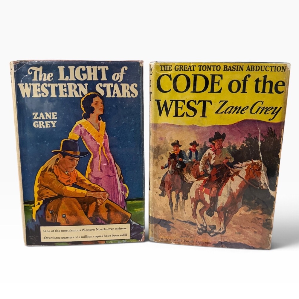Zane Grey Vintage Western Books Code of the West Light of Western Stars Set of 2